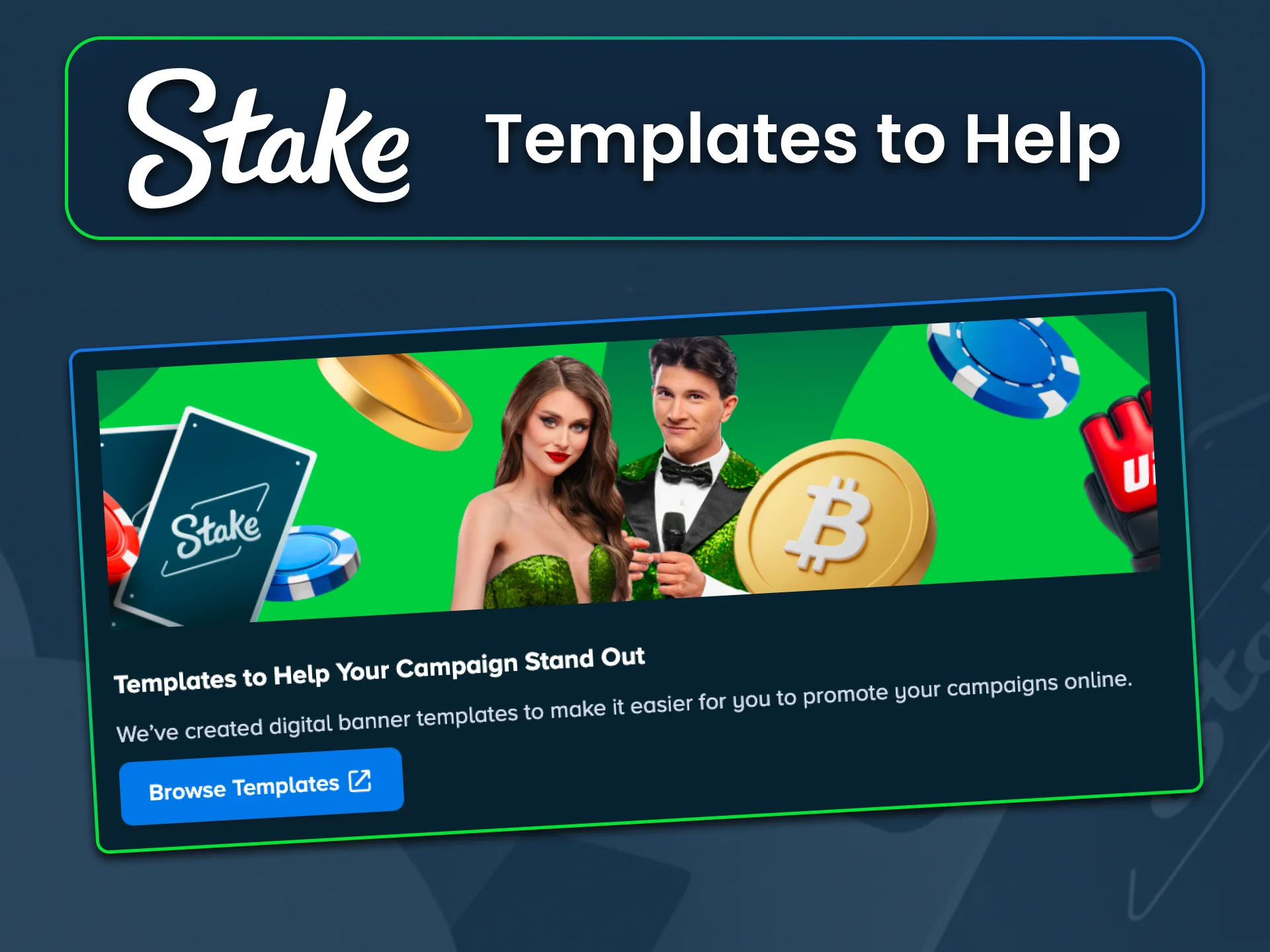Use free banners and templates from Stake to boost your campaign.