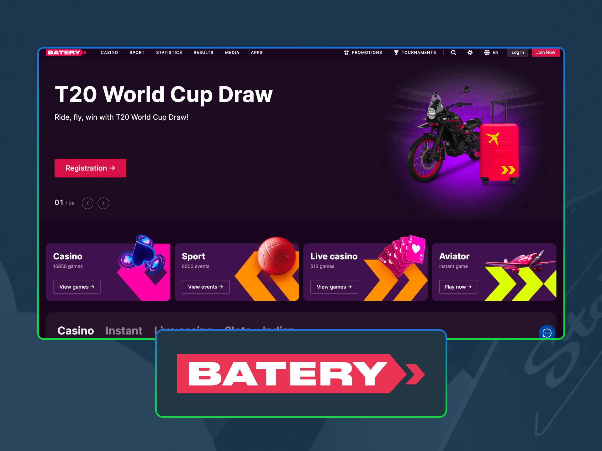 Don't miss your chance to win at Batery online casino.