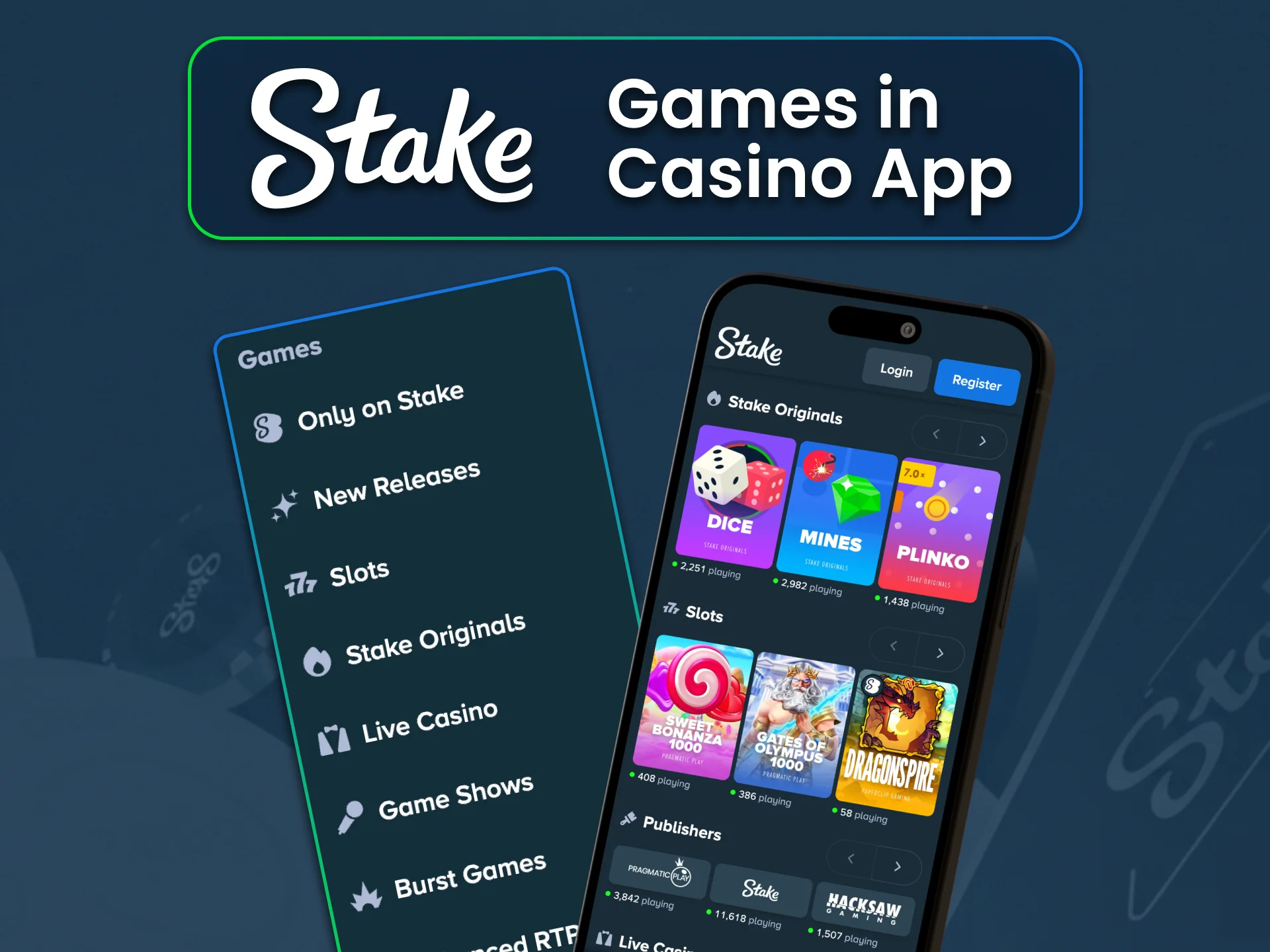 Spin slots and enjoy card games on Stake.