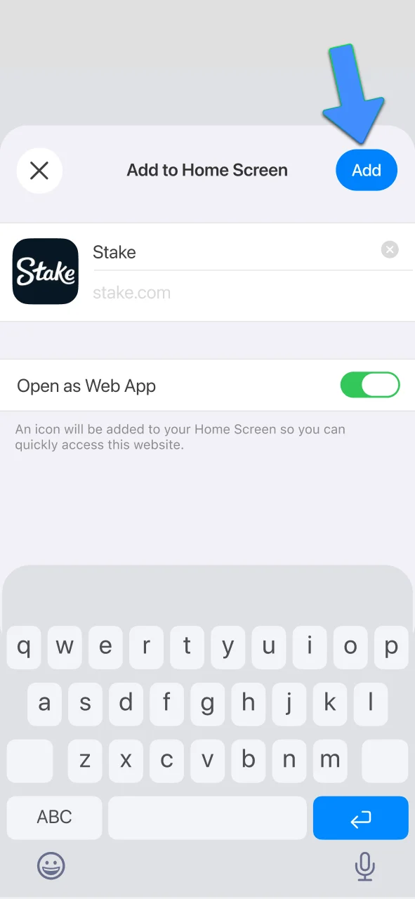 Tap Add to install Stake app now.