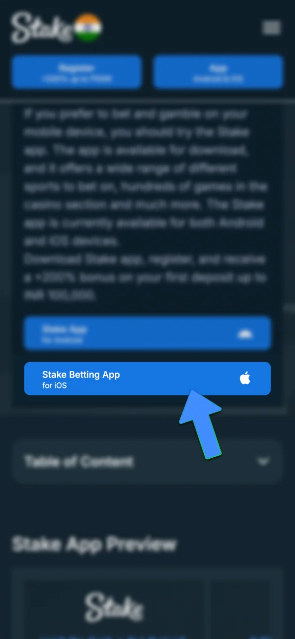 Tap the Stake installation button in Safari and download the Stake iOS app to start playing now.