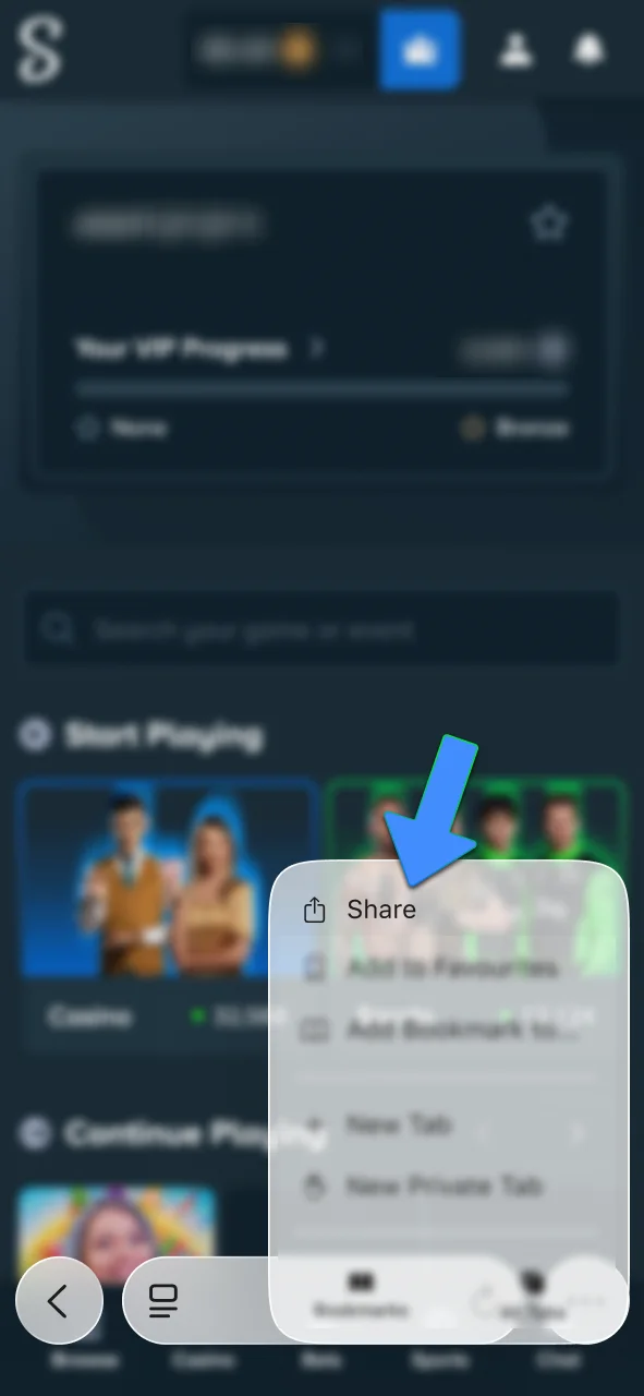 Tap Share in Safari to install Stake app.
