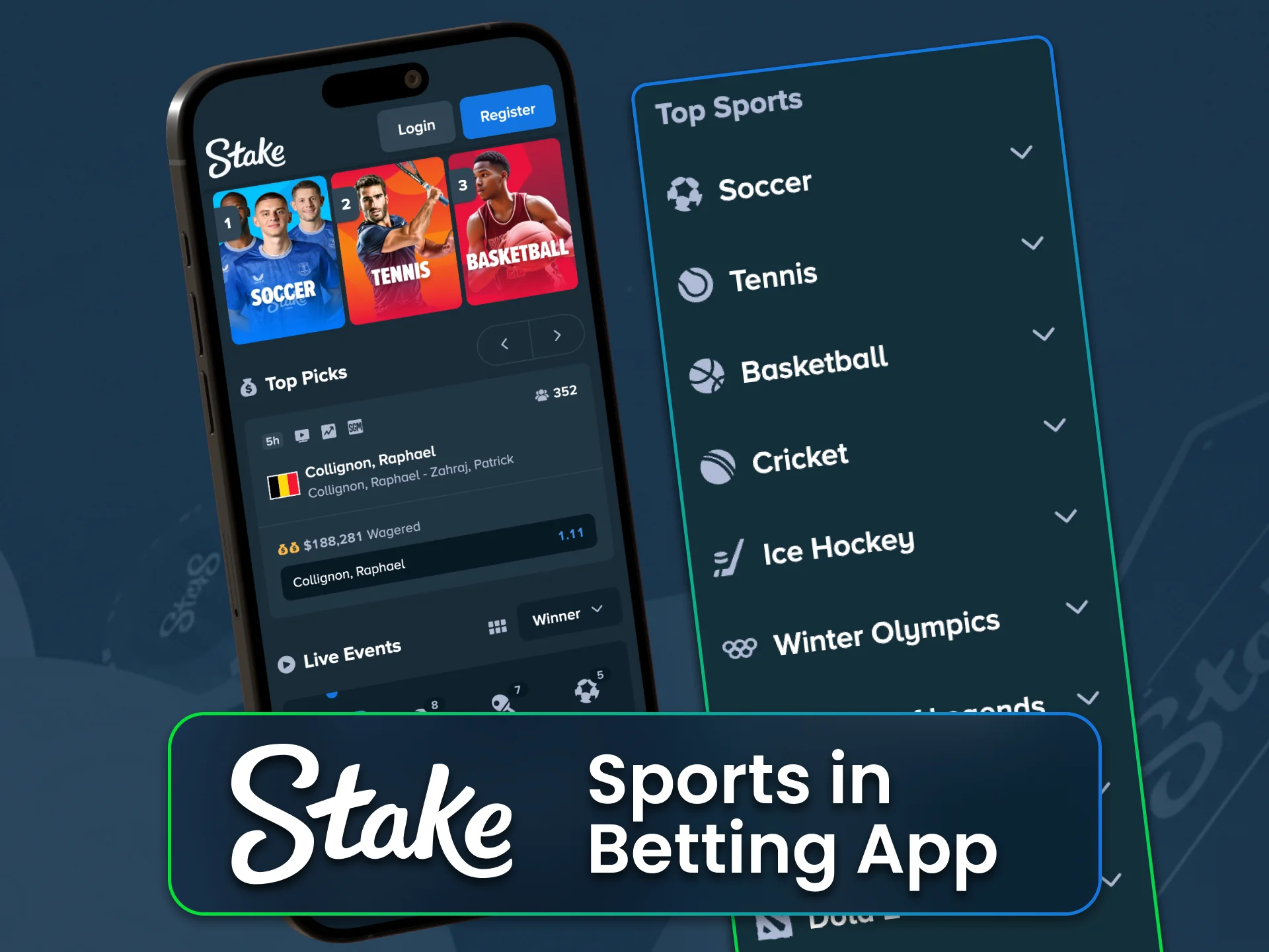 Bet on top sports events with Stake app.