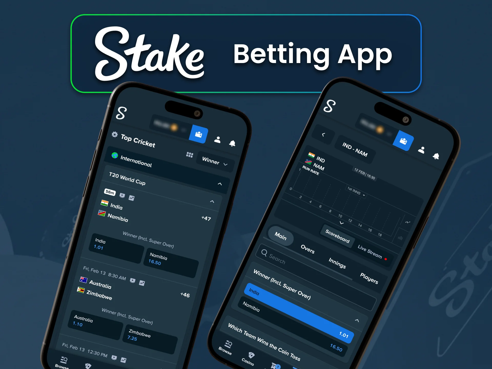 Bet on cricket anywhere with the Stake mobile app.