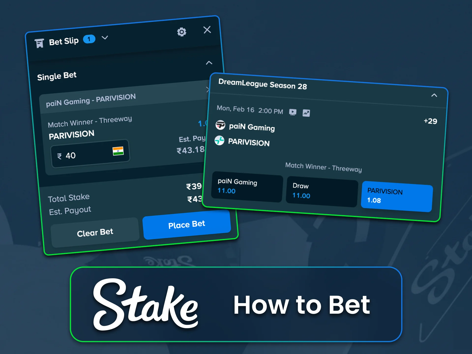 Follow simple steps to bet on eSports at Stake today.