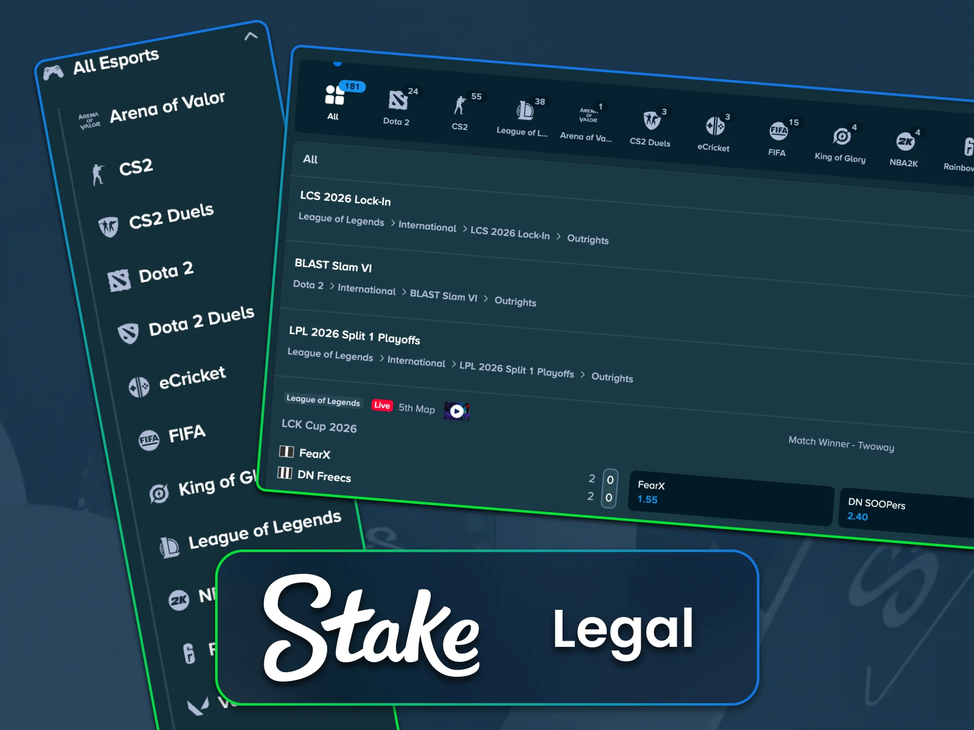 Play esports online in India legally with Stake.