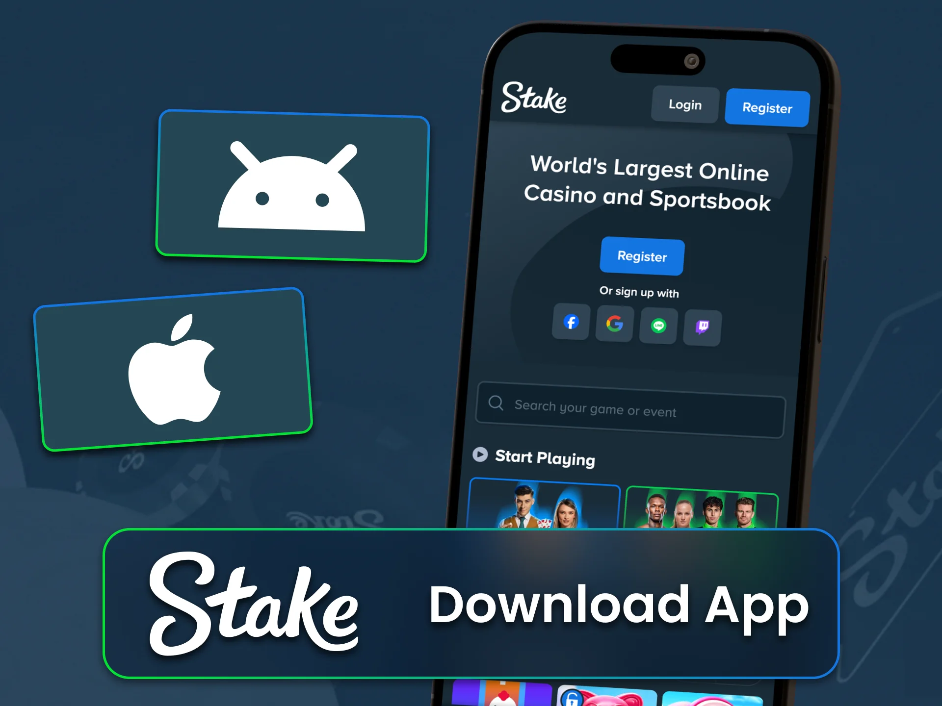 Download the Stake app and play anywhere.