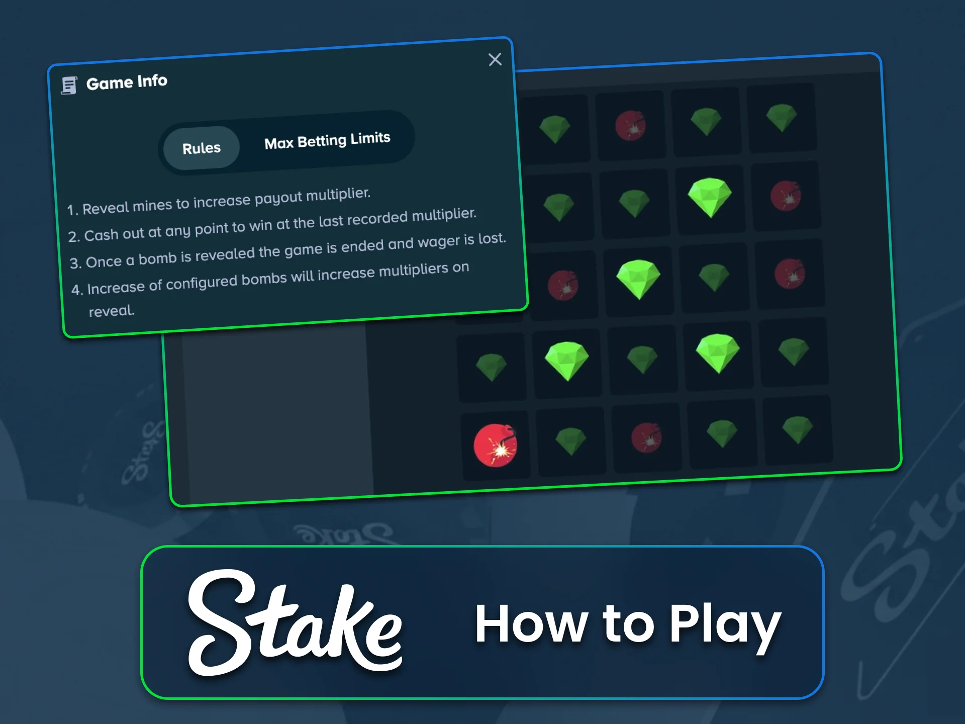 Choose the field and number of mines on Stake.