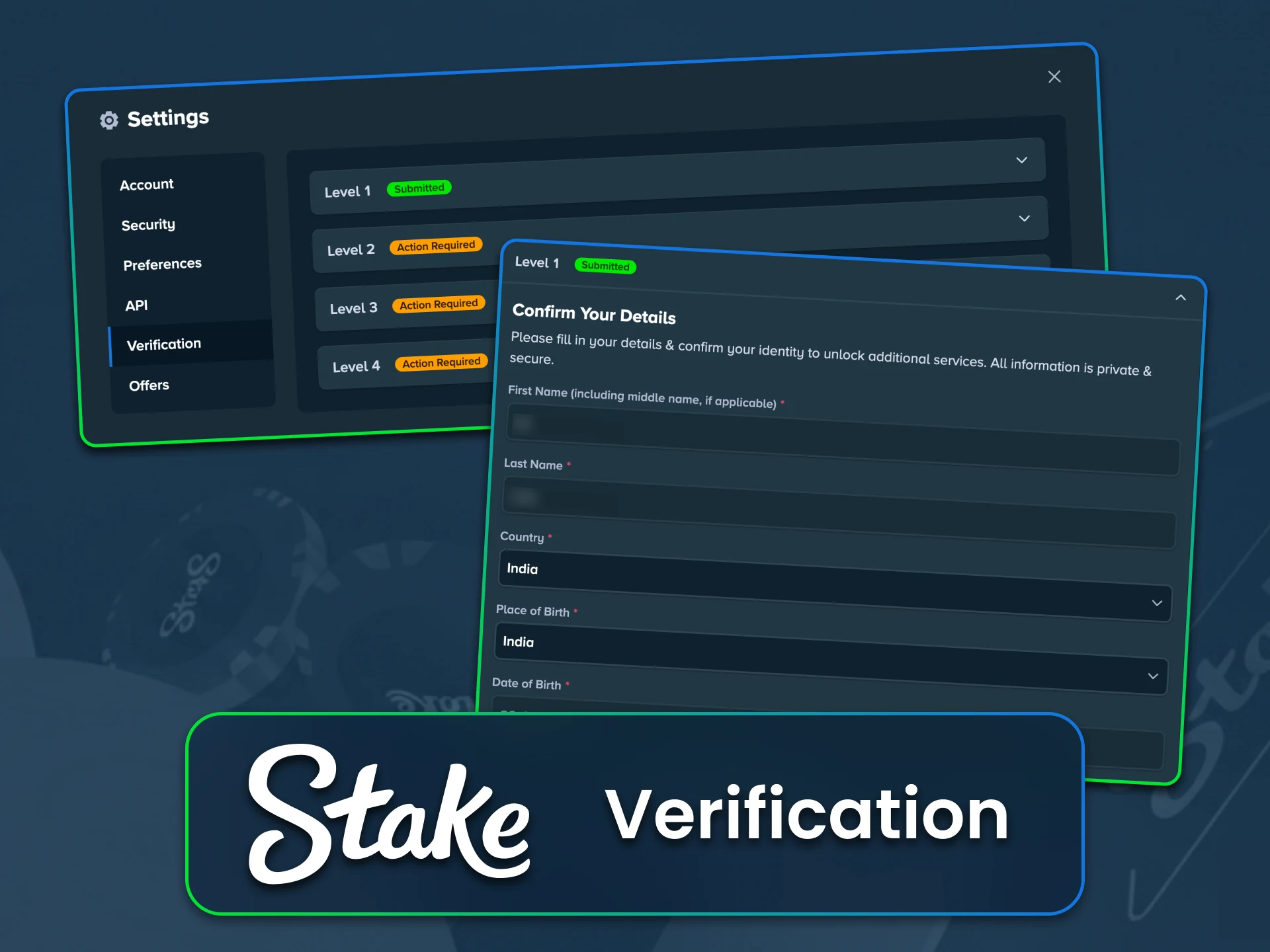 Complete Stake verification to withdraw your winnings.