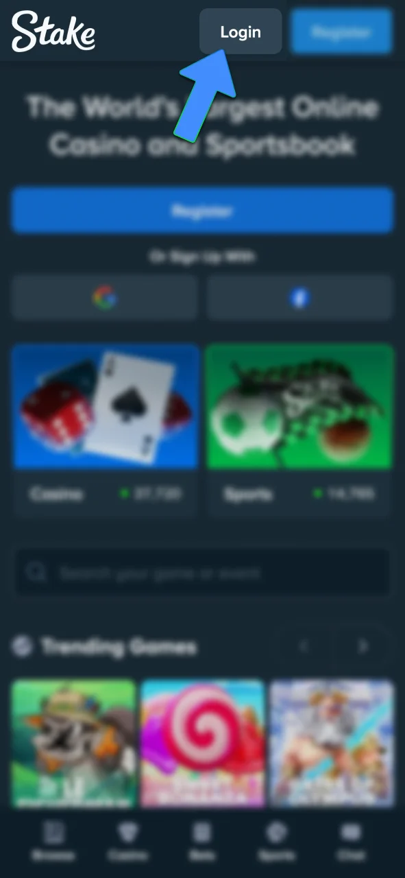 Click the login button on Stake and access your account now.