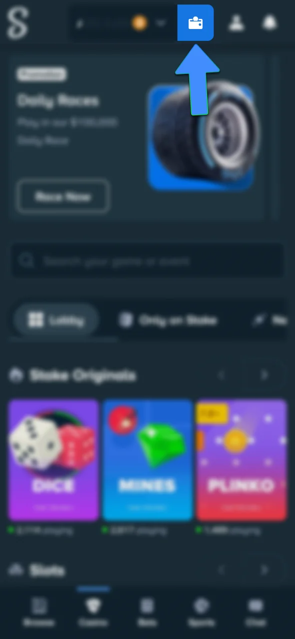 Access your Stake Wallet and use the top deposit button now.