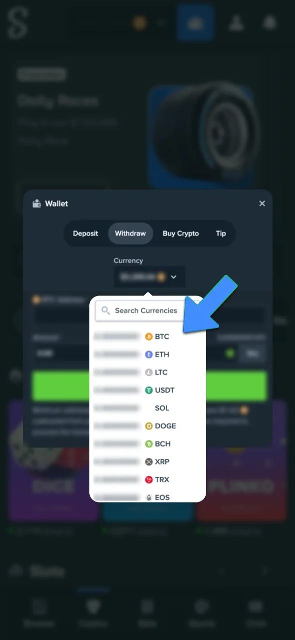 Choose a payment system on Stake and request your withdrawal.
